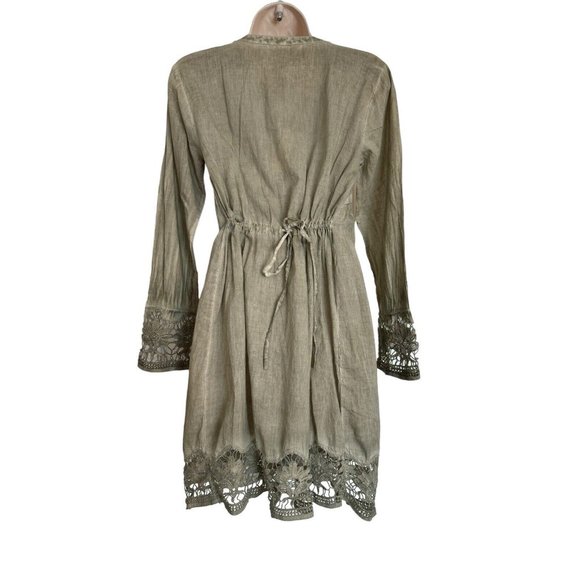 Raga Pintuck Pleat Lace Sleeve Green Shirt Dress Size XS oversized NWT - Picture 8 of 12